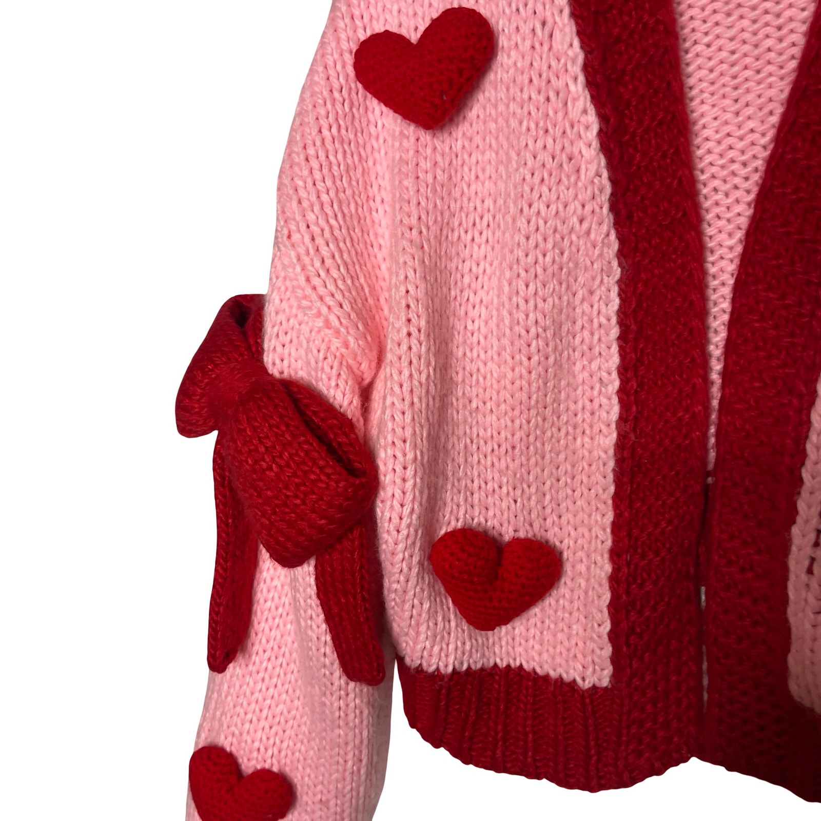 Mure + Grand Pink Red Follow Your Heart Puff Open Cardigan S/M — image 6 of 7